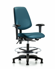 vinyl chair - medium bench height with medium back, adjustable arms, chrome foot ring, and stationary glides in marine blue supernova vinyl