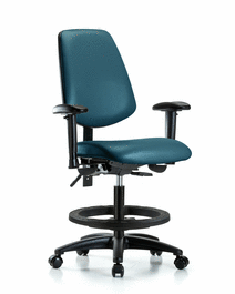 vinyl chair - medium bench height with medium back, seat tilt, adjustable arms, black foot ring, and casters in borscht supernova vinyl