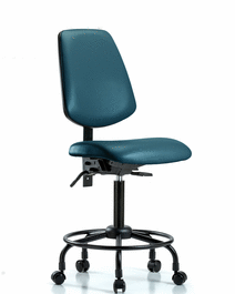 vinyl chair - medium bench height with round tube base, medium back, seat tilt, and casters in storm supernova vinyl
