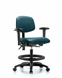 vinyl chair - medium bench height with adjustable arms, black foot ring, and casters in storm supernova vinyl