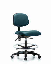 vinyl chair - medium bench height with seat tilt, chrome foot ring, and casters in sterling supernova vinyl