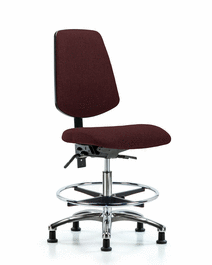 fabric chair chrome - medium bench height with medium back, chrome foot ring, and stationary glides in gray fabric