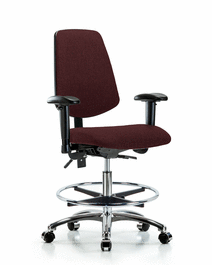 fabric chair chrome - medium bench height with medium back, adjustable arms, chrome foot ring, and casters in black fabric