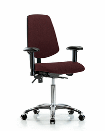 fabric chair chrome - medium bench height with medium back, adjustable arms, and casters in burgundy fabric