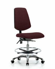 fabric chair chrome - medium bench height with medium back, seat tilt, chrome foot ring, and casters in burgundy fabric