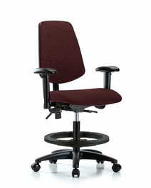 fabric chair - medium bench height with medium back, adjustable arms, black foot ring, and casters in blue fabric