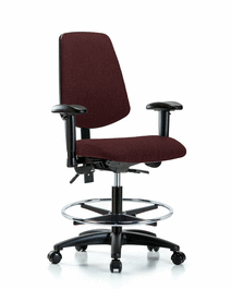 fabric chair - medium bench height with medium back, adjustable arms, chrome foot ring, and casters in burgundy fabric