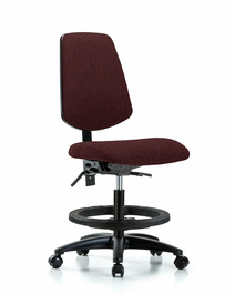 fabric chair - medium bench height with medium back, seat tilt, black foot ring, and casters in blue fabric
