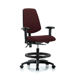 fabric chair - medium bench height with medium back, seat tilt, adjustable arms, black foot ring, and casters in navy fabric
