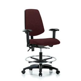 fabric chair - medium bench height with medium back, seat tilt, adjustable arms, chrome foot ring, and casters in burgundy fabric