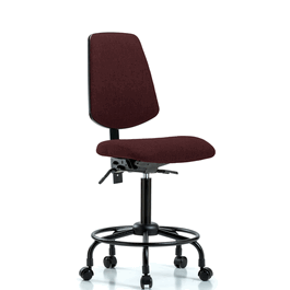 fabric chair - medium bench height with round tube base, medium back, and casters in burgundy fabric
