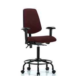 fabric chair - medium bench height with round tube base, medium back, seat tilt, adjustable arms, and casters in burgundy fabric
