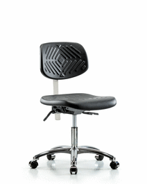 class 100 polyurethane clean room chair - desk height with seat tilt and casters in black polyurethane