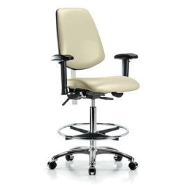 class 100 vinyl clean room chair-high bench height, medium back, seat tilt, adj arms, chrome foot ring, casters, burgundy trailblazer vinyl