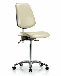 class 100 vinyl clean room chair - medium bench height with medium back and casters in black trailblazer vinyl
