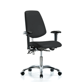 class 100 vinyl clean room/esd chair - desk height with medium back, adjustable arms, and esd casters in blue esd vinyl
