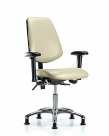 vinyl chair chrome - desk height with medium back, seat tilt, adjustable arms, and stationary glides in taupe trailblazer vinyl