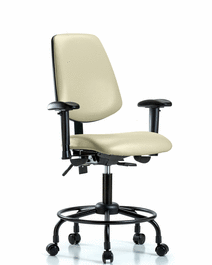vinyl chair - desk height with round tube base, medium back, adjustable arms, and casters in orange kist trailblazer vinyl