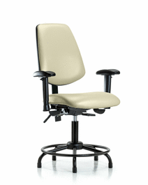 vinyl chair - desk height with round tube base, medium back, adjustable arms, and stationary glides in orange kist trailblazer vinyl