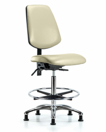 vinyl chair chrome - high bench height with medium back, chrome foot ring, and stationary glides in taupe trailblazer vinyl