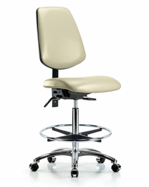 vinyl chair chrome - high bench height with medium back, seat tilt, chrome foot ring, and casters in charcoal trailblazer vinyl
