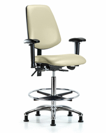 vinyl chair chrome-high bench height, medium back, seat tilt, adj arms, chrome fr, stationary glides, imperial blue trailblazer vinyl