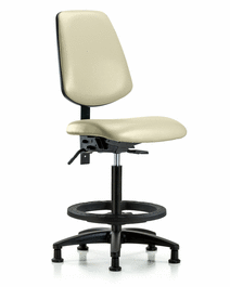 vinyl chair - high bench height with medium back, black foot ring, and stationary glides in colonial blue trailblazer vinyl