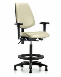 vinyl chair - high bench height with medium back, adjustable arms, black foot ring, and stationary glides in taupe trailblazer vinyl