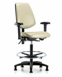 vinyl chair - high bench height with medium back, adjustable arms, chrome foot ring, and stationary glides in charcoal trailblazer vinyl