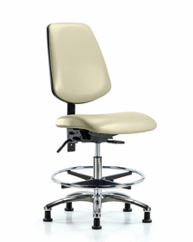 vinyl chair chrome - medium bench height with medium back, chrome foot ring, and stationary glides in charcoal trailblazer vinyl