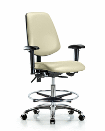 vinyl chair chrome - medium bench height, medium back, seat tilt, adjustable arms, chrome foot ring, casters, orange kist trailblazer vinyl