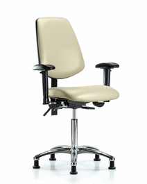 vinyl chair chrome - medium bench height with medium back, seat tilt, adjustable arms, and stationary glides in dove trailblazer vinyl