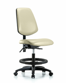 vinyl chair - medium bench height with medium back, black foot ring, and casters in dove trailblazer vinyl