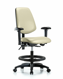 vinyl chair - medium bench height with medium back, adjustable arms, black foot ring, and casters in charcoal trailblazer vinyl