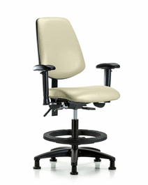 vinyl chair - medium bench height with medium back, adjustable arms, black foot ring, and stationary glides in charcoal trailblazer vinyl