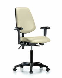 vinyl chair - medium bench height with medium back, adjustable arms, and casters in charcoal trailblazer vinyl