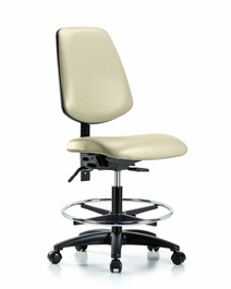vinyl chair - medium bench height with medium back, seat tilt, chrome foot ring, and casters in adobe white trailblazer vinyl