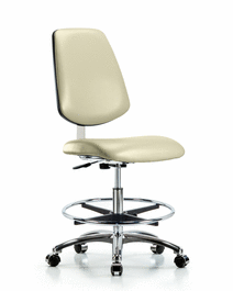 class 10 clean room vinyl chair chrome - medium bench height with medium back, chrome foot ring, and casters in burgundy trailblazer vinyl