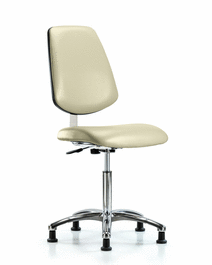 class 10 clean room vinyl chair chrome - medium bench height with medium back and stationary glides in dove trailblazer vinyl