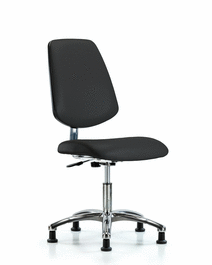 class 10 clean room/esd vinyl chair - desk height with medium back and esd stationary glides in esd blue vinyl
