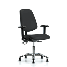vinyl esd chair - desk height with medium back, adjustable arms, and esd stationary glides in esd black vinyl