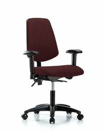 fabric chair - desk height with medium back, adjustable arms, and casters in burgundy fabric