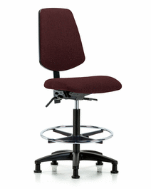 fabric chair - high bench height with medium back, chrome foot ring, and stationary glides in gray fabric