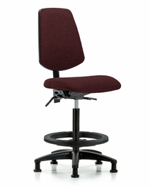 fabric chair - high bench height with medium back, seat tilt, black foot ring, and stationary glides in burgundy fabric