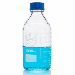 globe glass media bottle, 2000 ml, gl45 screw cap, dual graduations