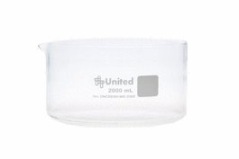 united scientific crystalclear crystallizing dish 40ml, flat bottom - with spout, borosilicate glass