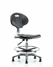 erie poly clean room chair, med bench, foot ring, glides, gray poly