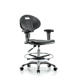 erie poly clean room chair, med bench, arms, foot ring, casters, gray poly