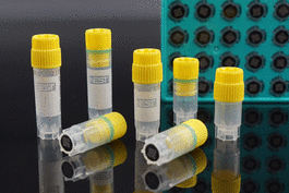 2d barcode 0.5 ml cryogenic vial, self-standing, internal thread, sterile 99/rack, 16 racks /cs, 1296 vials/cs
