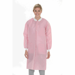 valumax extra-safe sms lab coats, knee length, 3 pockets, snap front, knit cuffs and collar, pink, 2xl